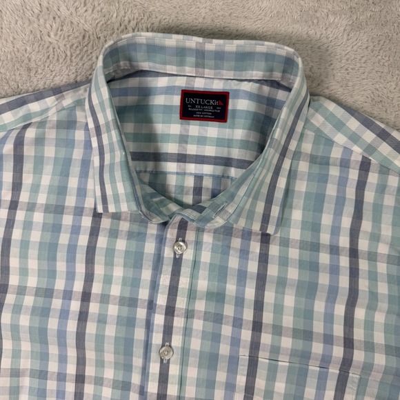 UNTUCKit Shirt Mens 2XL Blue White Check Long Sleeve Castano‎ WF Button Down EUC - Picture 1 of 7